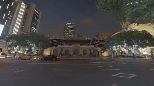 静安寺正门夜晚大全景延时
