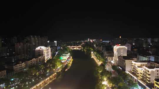 航拍福建泰宁县城夜景