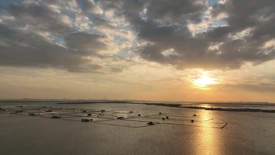 4K航拍苏州阳澄湖日落大景