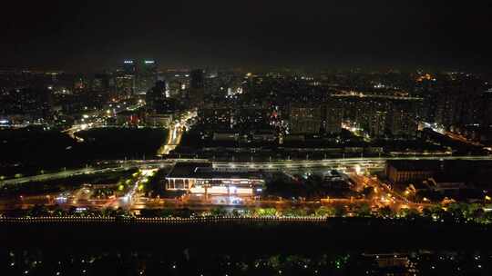 江苏苏州姑苏区老城区夜景灯光航拍