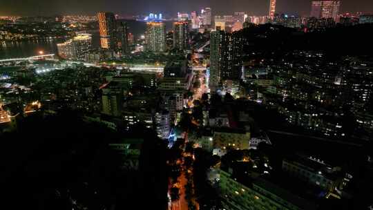 厦门思明区航拍市区市中心夜晚夜景车流交通