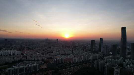 广东东莞日落晚霞城市夜景航拍