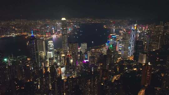 航拍香港维多利亚港夜景