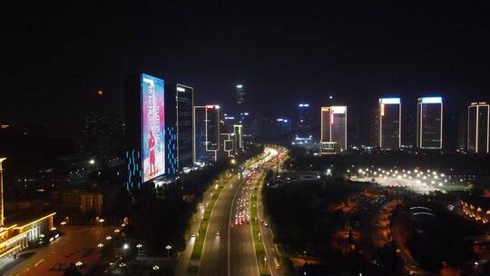 山东济南交通夜景航拍