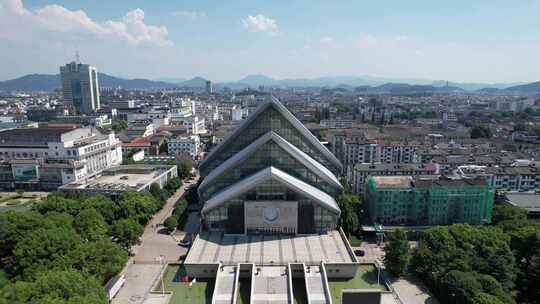 浙江绍兴大剧院地标建筑航拍