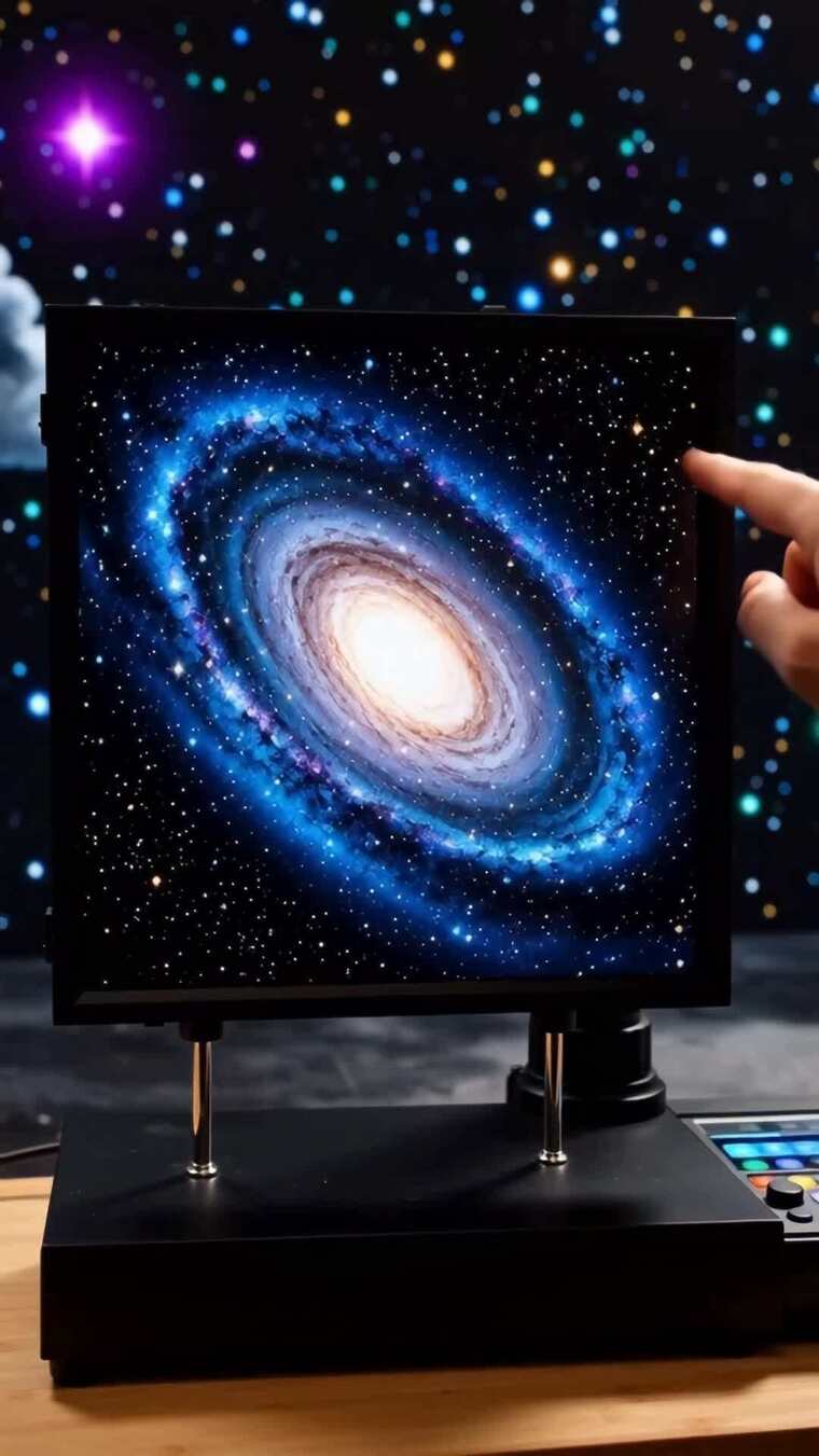 手指点击屏幕展示星系画面
