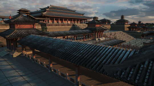 汉代唐朝古代宫殿建筑群全景