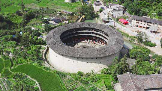 航拍福建漳州闽南特色民居圆形土楼