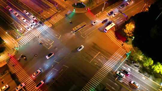杭州城市十字路口夜景车流视频素材