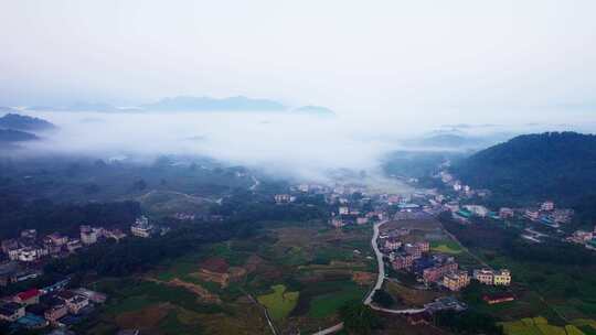 广州从化区桂峰村美丽乡村云海日出晨雾航拍