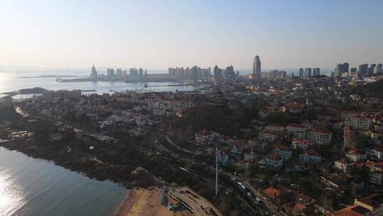 4k 航拍青岛前海一线城市景观