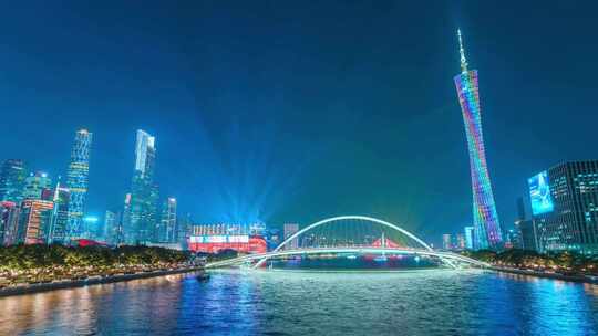 广州国际灯光节珠江城市夜景灯光秀延时视频素材模板下载