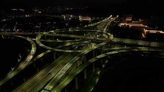 航拍杭州彩虹立交桥夜景