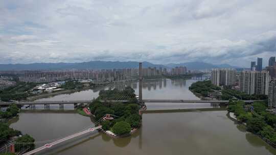 福建福州闽江三县洲大桥交通航拍