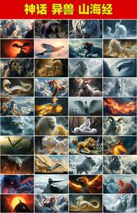 上古神话山海经神兽异兽祥云缭绕貔貅穷奇高清在线视频素材下载