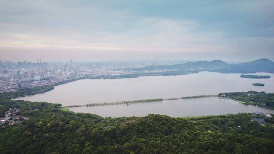 航拍杭州西湖/宝石山/白堤黄龙体育中心视频素材模板下载