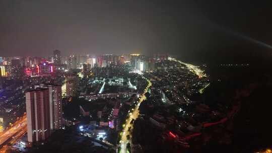 航拍青海西宁城市夜景灯光