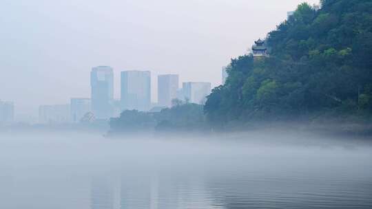 水面平流雾延时-柳州柳江城市山水风光