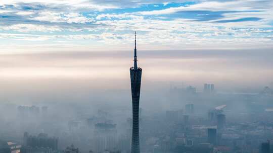 广东省广州塔日出云海航拍城市地标