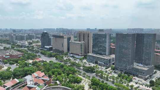 张家港城市街景航拍张家港太阳广场沙洲西路