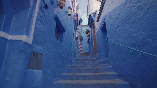 蓝色，独特，楼梯，Chefchaouen