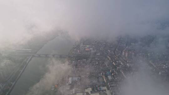 【4K超清】航拍城市日出朝阳平流雾纯净云海