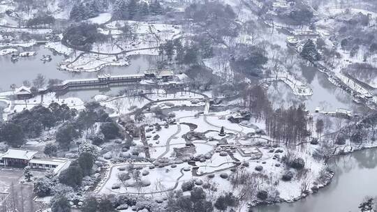 航拍扬州瘦西湖大明寺观音山宋夹城园林雪景