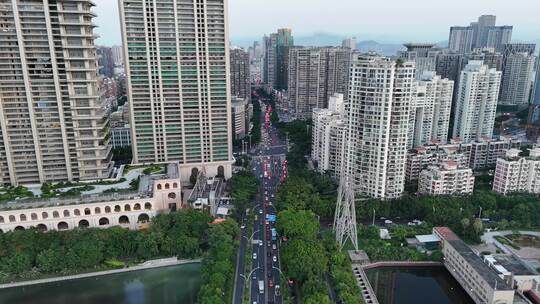 福建厦门高峰期拥堵交通航拍