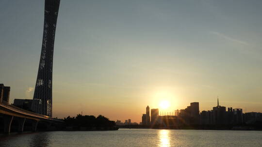 广州珠江沿岸黄昏日落视频素材模板下载
