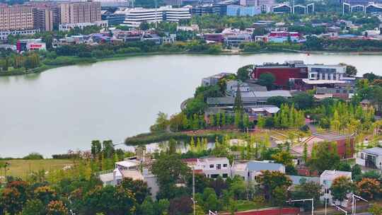 湖南长沙湘江江滩公园航拍橘子洲岳麓山风景