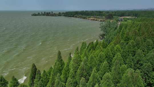 云南昆明滇池捞鱼河湿地公园航拍自然景观