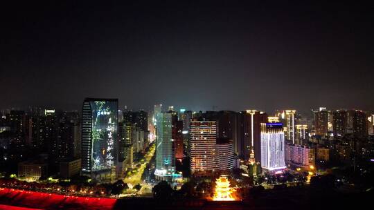 航拍湖北宜昌城市夜景灯光