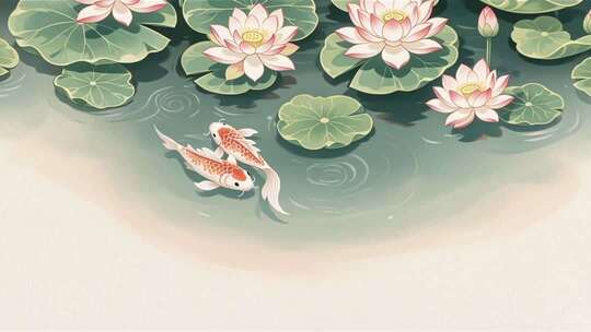 中国风水墨画荷花锦鲤背景