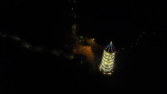 航拍 夜景 福建 泉州 惠安 古塔 建筑