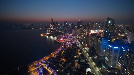 青岛夜景灯光秀浮山湾夜景