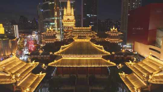 4K航拍上海夜景  静安寺合集