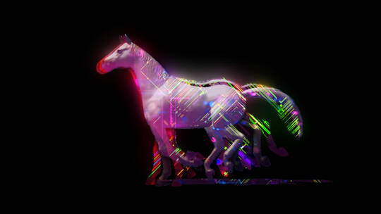 4K带通道赛博朋克元宇宙元素动物马奔跑视频素材模板下载