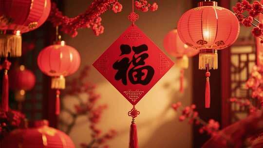 春节福字灯笼装饰画面