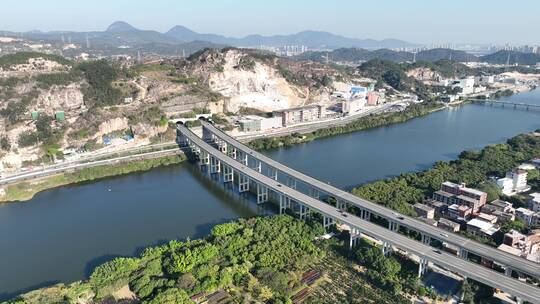 隧道高速公路航拍高架桥隧道高速路汽车行驶