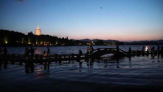 杭州西湖/傍晚夜晚/雷峰塔/固定镜头