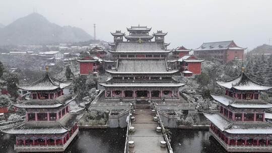 雪景航拍 古建筑