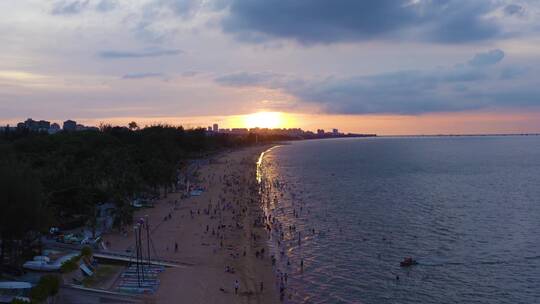 海口西海岸航拍帆船基地海岸线夕阳晚霞01