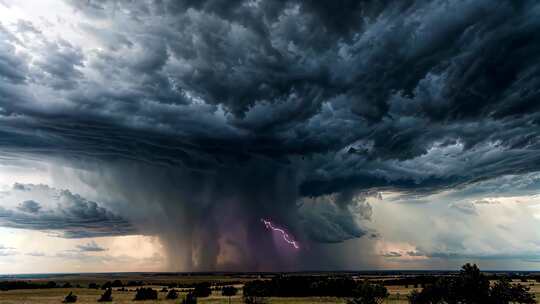 乌云闪电下的自然风光