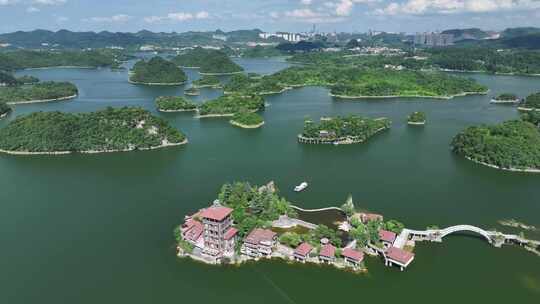 贵州贵阳市百花湖风景区航拍自然风光