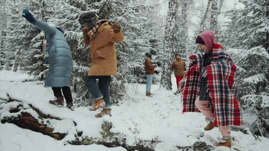 女人，冬天，雪，森林