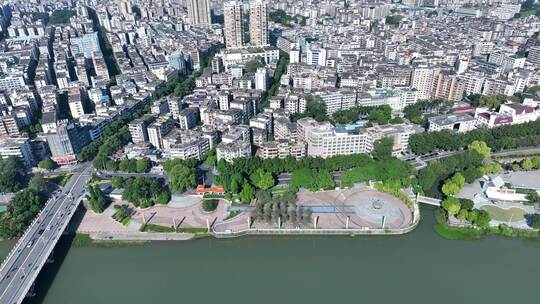 广州从化区航拍街口大桥流溪河城市建筑风光