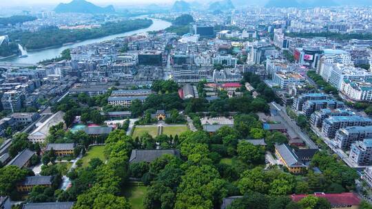 桂林独秀峰王城景区靖江王府航拍市区全景