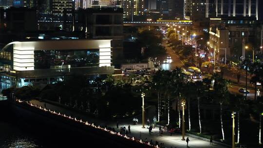 4K厦门高楼鹭江道夜景城市航拍