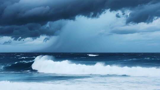 乌云下波涛汹涌的海洋景象