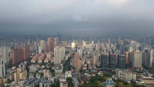 福州市区航拍阴天下雨天城市500米高空